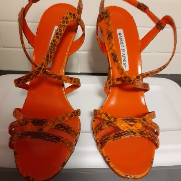 Manolo Blahnik strappy embossed snake skin sandals - Picture 2 of 6